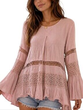 Cirana Crochet Blouse Women Medium Pink